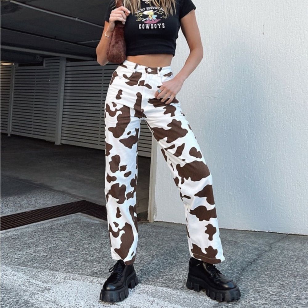 Princess Polly Be Wild Cowhide Print Denim Jeans Size 0